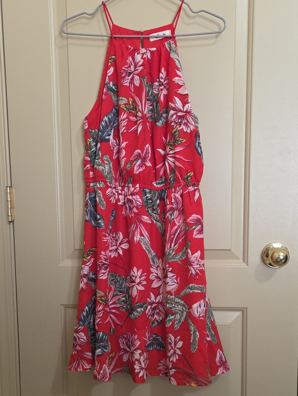 Cielo Red Tropical Print Spaghetti Strap Dress